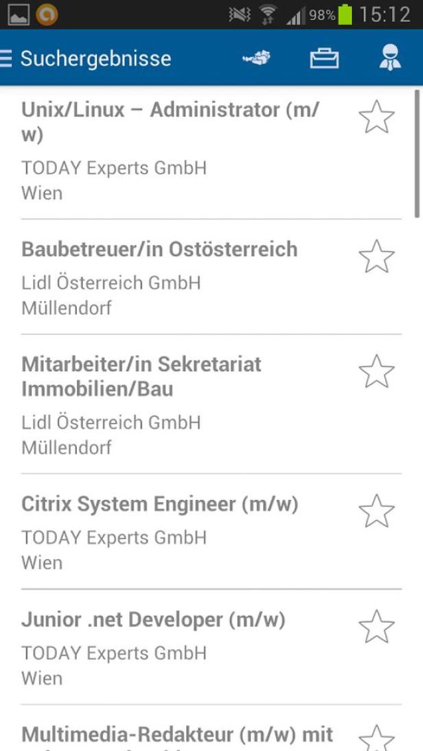 Eine Liste von Stellenangeboten auf einem Smartphone.