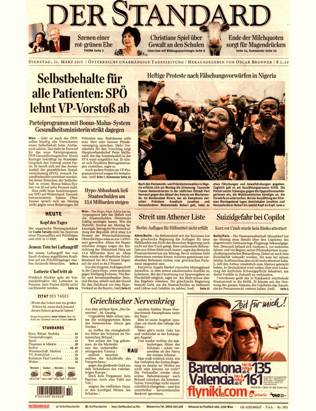 Titelseiten vom 31.03.2015