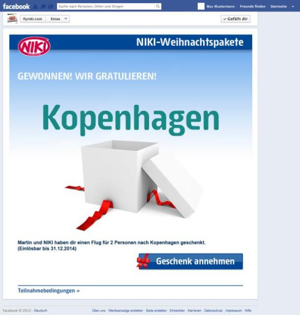 Ein Facebook-Post von NIKI verlost eine Reise nach Kopenhagen.