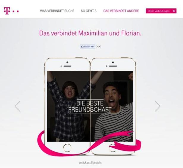 Zwei Smartphones zeigen Maximilian und Florian, verbunden durch „Die beste Freundschaft“.