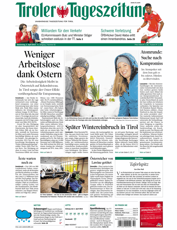 Titelseiten vom 02.04.2015