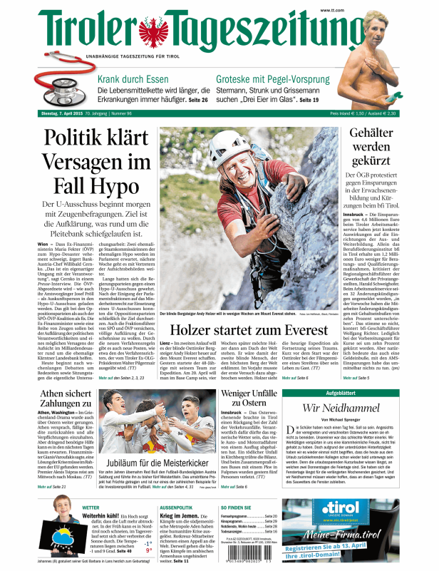 Titelseiten vom 07.04.2015
