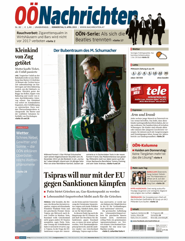 Titelseiten vom 09.04.2015