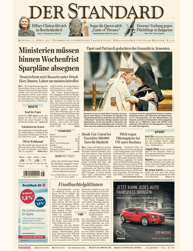 Titelseiten vom 13.04.2015