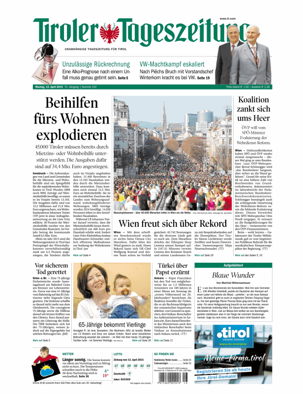 Titelseiten vom 13.04.2015