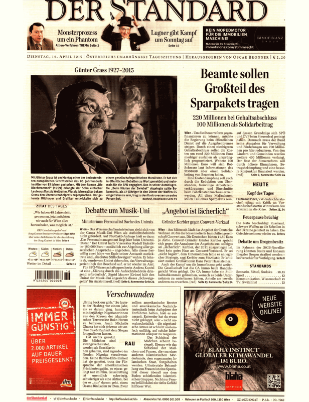 Titelseiten vom 14.04.2015