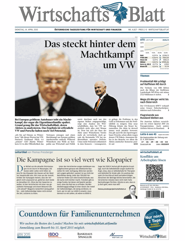 Titelseiten vom 14.04.2015