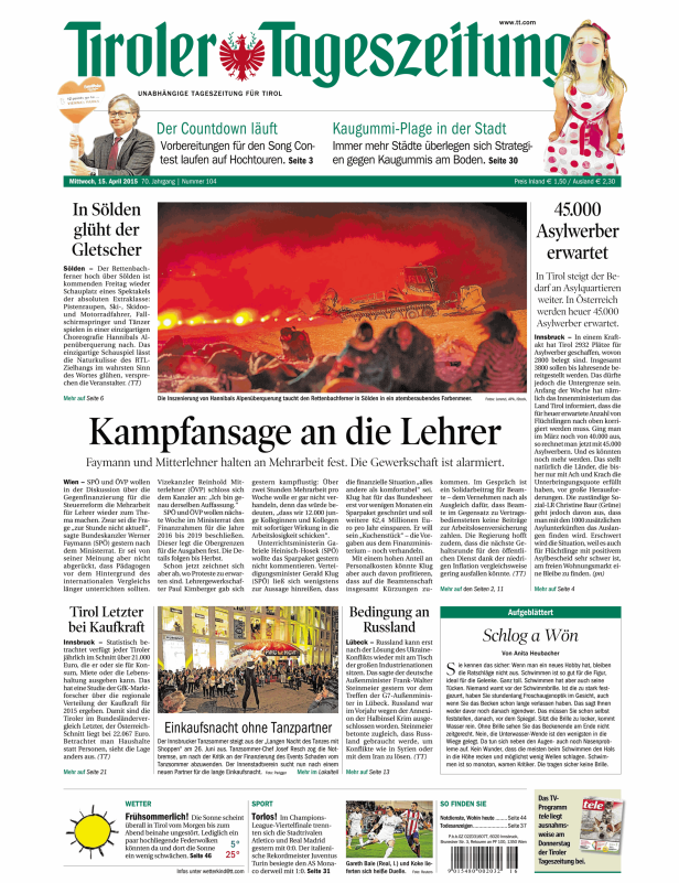 Titelseiten vom 15.04.2015