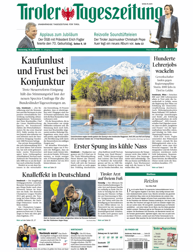 Titelseiten vom 16.04.2015