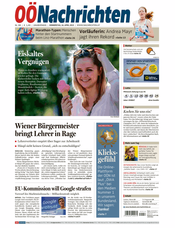 Titelseiten vom 16.04.2015