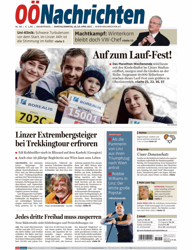 Titelseiten vom 18.04.2015