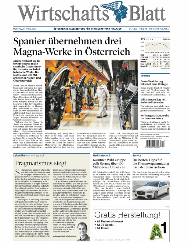Titelseiten vom 20.04.2015
