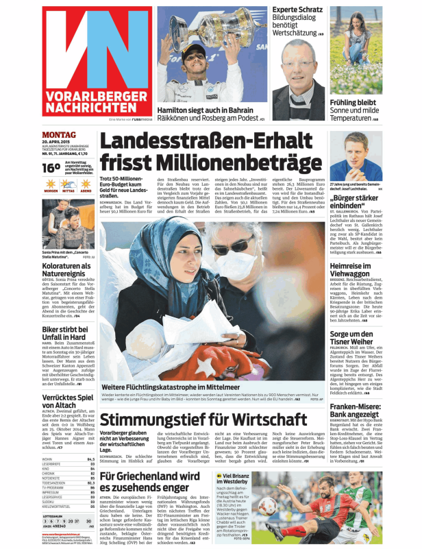 Titelseiten vom 20.04.2015