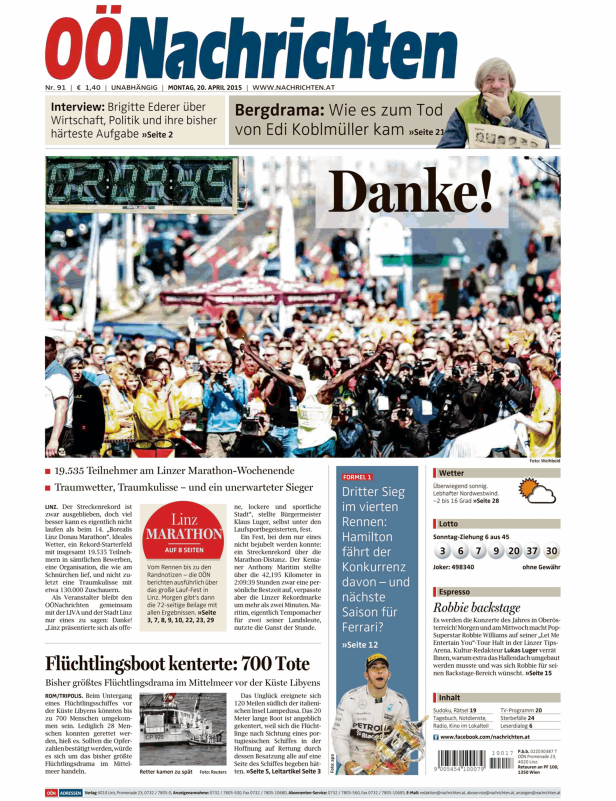 Titelseiten vom 20.04.2015