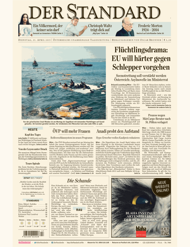 Titelseiten vom 21.04.2015