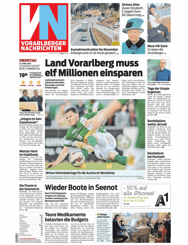 Titelseiten vom 21.04.2015