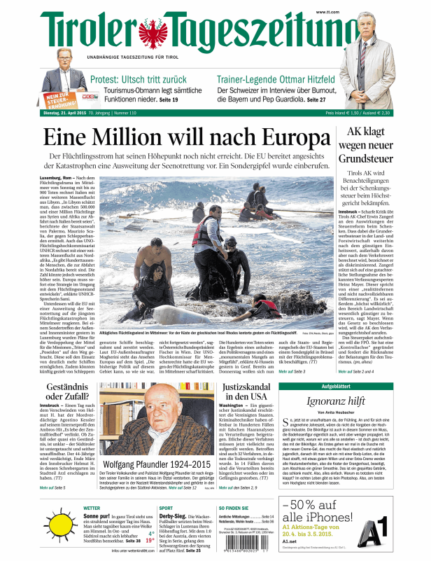 Titelseiten vom 21.04.2015