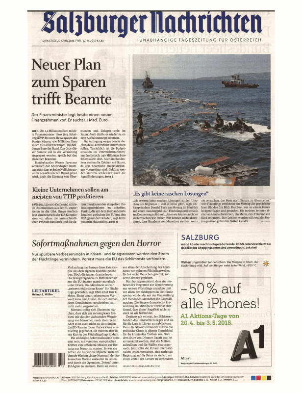 Titelseiten vom 21.04.2015