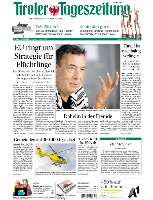Titelseiten vom 24.04.2015