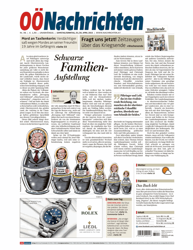 Titelseiten vom 25.04.2015