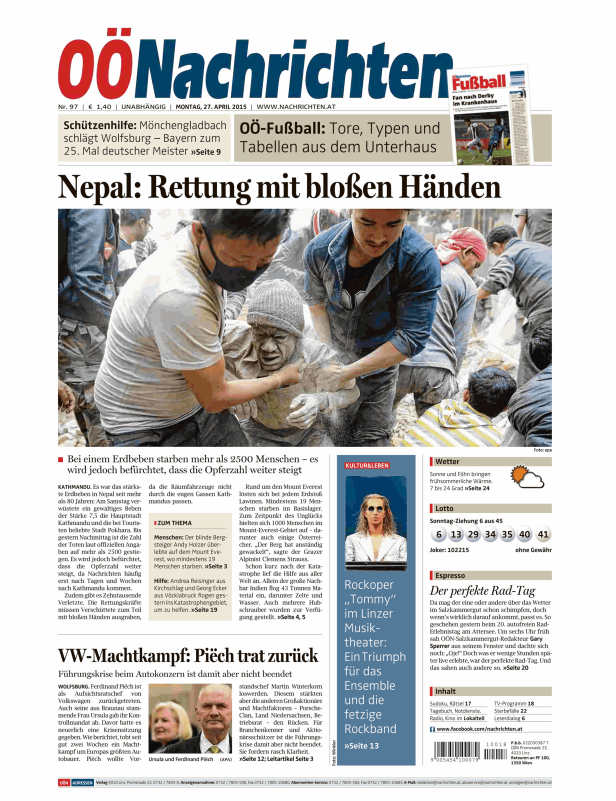 Titelseiten vom 27.04.2015