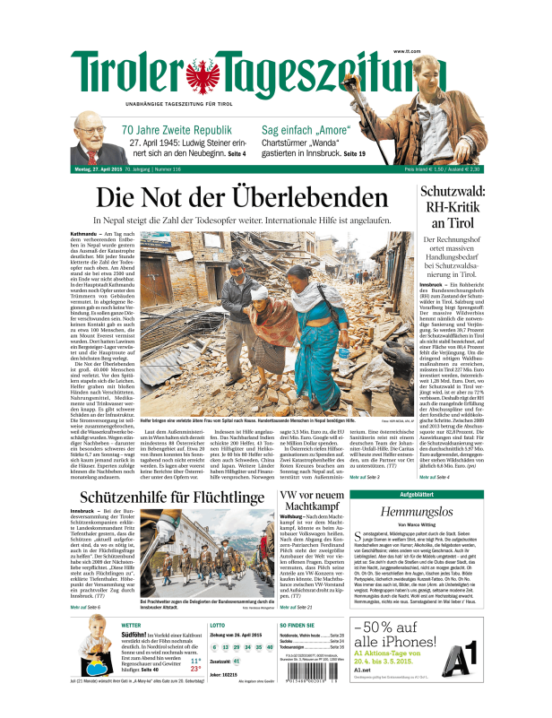 Titelseiten vom 27.04.2015