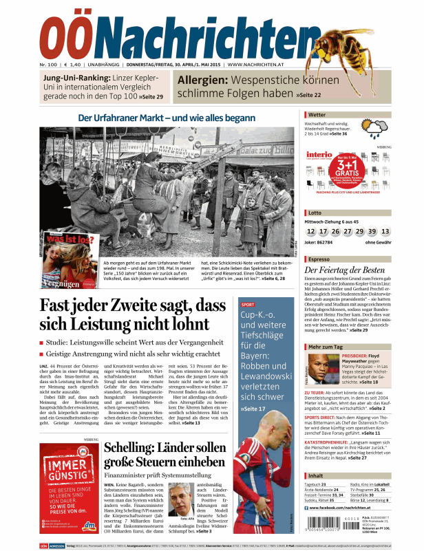 Titelseiten vom 30.04.2015