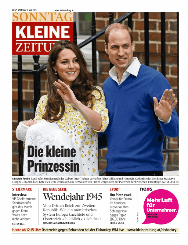 Prinz William und Herzogin Catherine verlassen mit ihrem neugeborenen Baby das St. Mary's Hospital in London.