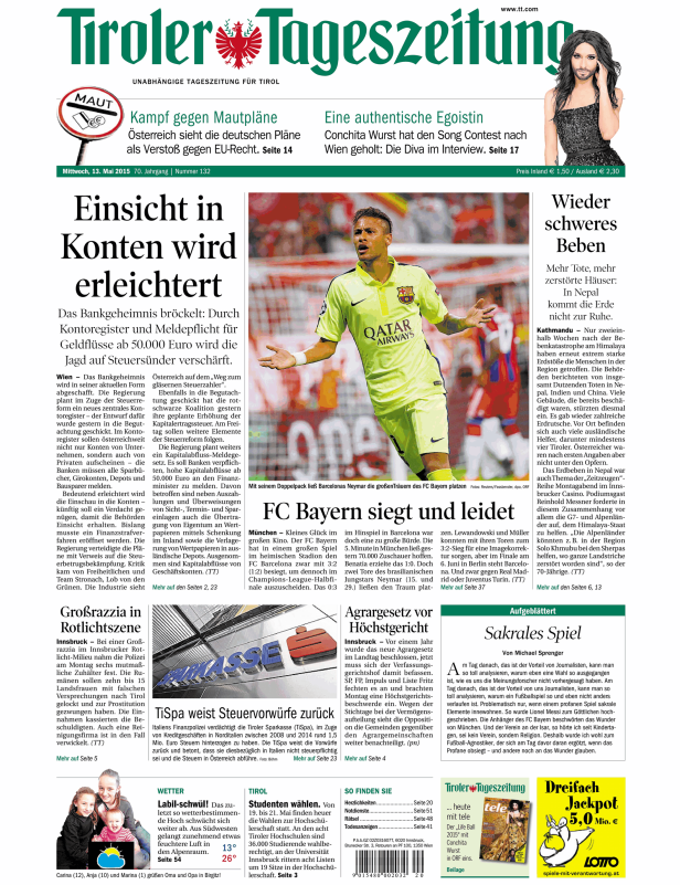 Titelseiten vom 13.05.2015
