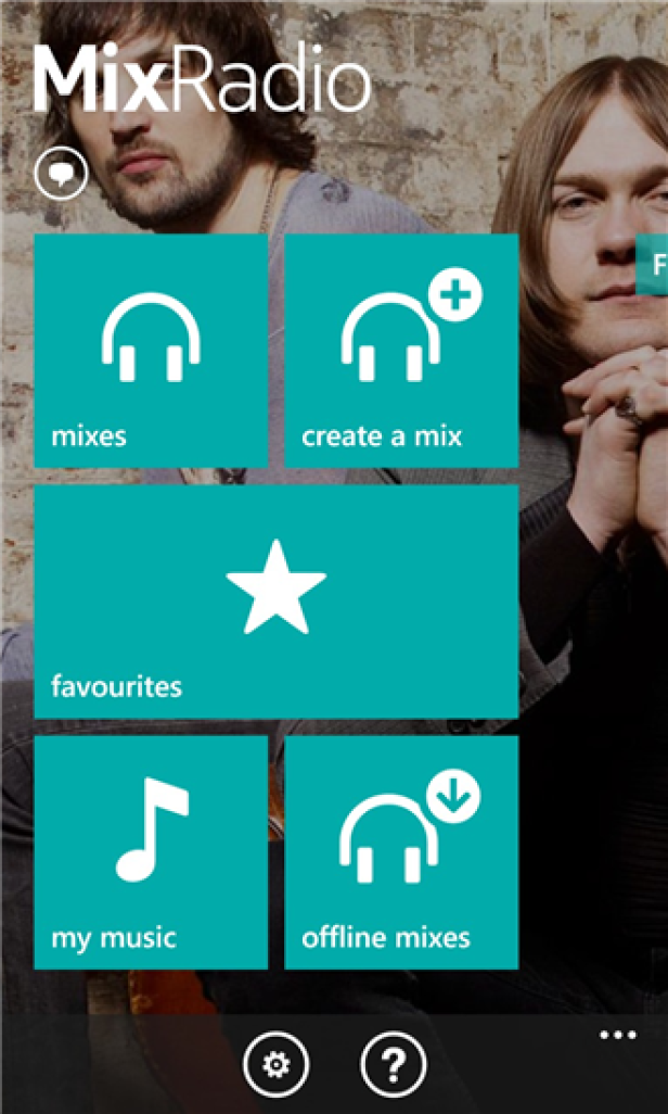 Ein Screenshot der MixRadio-App mit verschiedenen Optionen wie Mixes, Favoriten und Offline-Mixes.