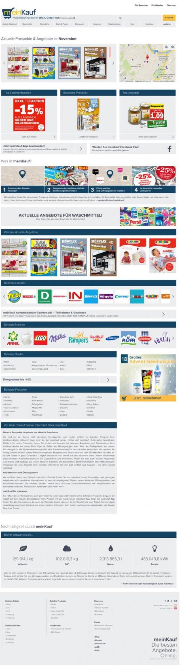 Eine Webseite von meinKauf mit aktuellen Prospekten und Angeboten im November.