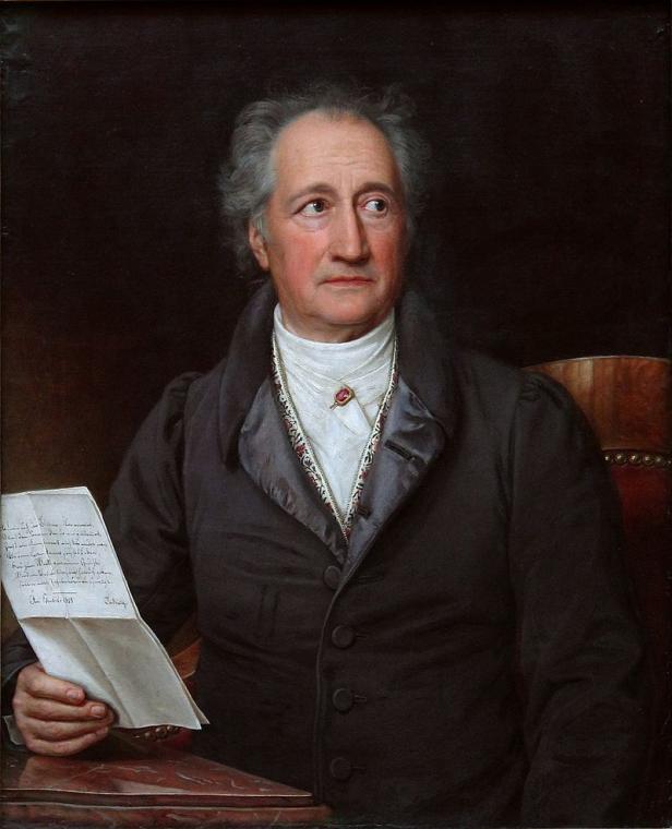 Ein Porträt von Johann Wolfgang von Goethe, der einen Brief in der Hand hält.