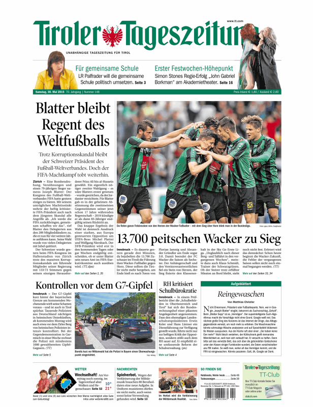 Titelseiten vom 30.05.2015