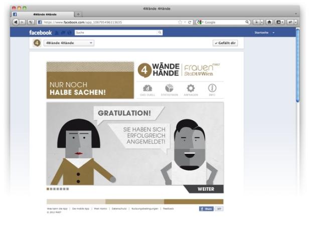 Ein Facebook-App-Screenshot von „4 Wände 4 Hände“ mit einer Gratulationsmeldung.