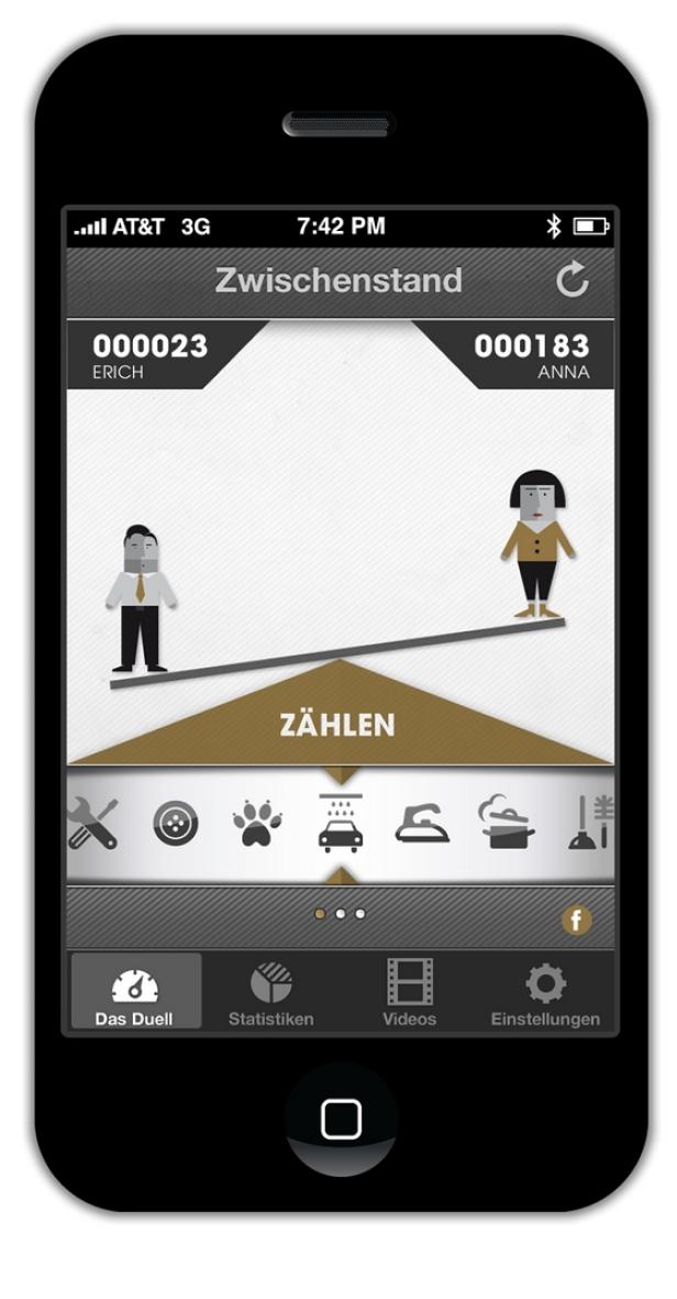 Auf einem iPhone-Bildschirm wird der Punktestand zwischen Erich und Anna in einem Spiel angezeigt.
