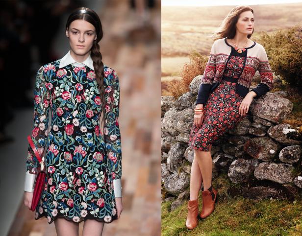 Zwei Frauen präsentieren Kleider mit Blumenmuster.