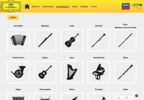 Eine Auswahl an Instrumenten, darunter Akkordeon, Fagott, Cello und Gitarre.