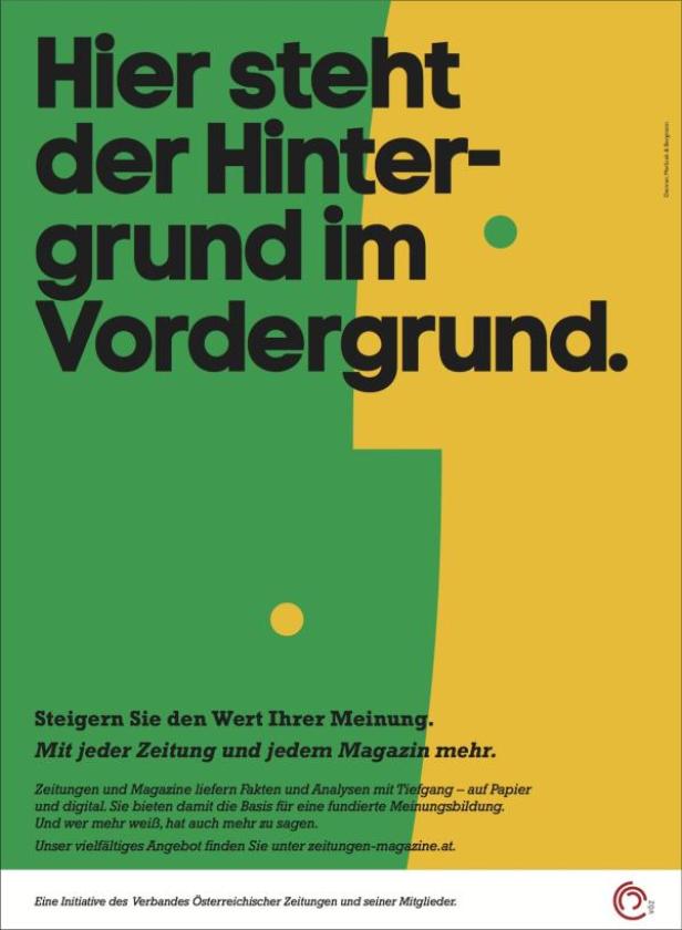 Ein Werbeplakat mit dem Slogan: Hier steht der Hintergrund im Vordergrund.