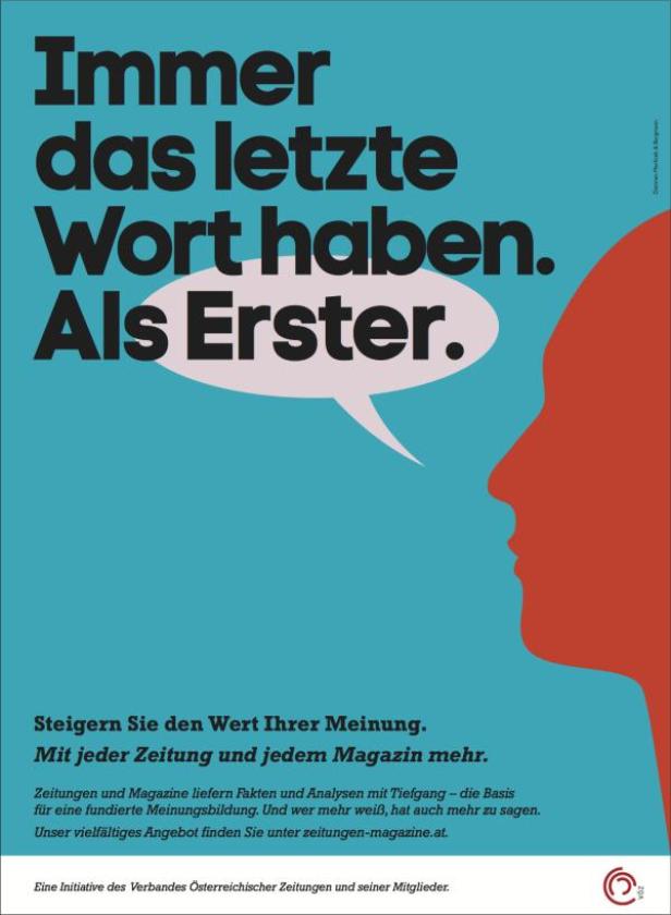 Eine Anzeige für Zeitungen und Magazine mit dem Slogan „Immer das letzte Wort haben. Als Erster.“.