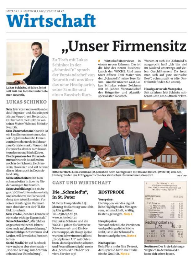 Lukas Schinko von Neuroth bei einem Business-Lunch im Restaurant „Schmied'n“.