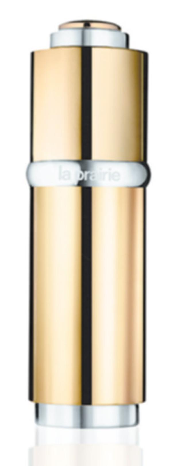 Ein goldener La Prairie Tiegel mit silbernen Akzenten.