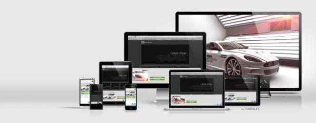 (c: tunnel23.com) Verschiedene elektronische Geräte zeigen eine Website mit einem Auto.