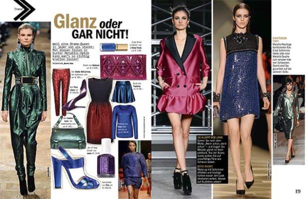 Eine Modecollage mit verschiedenen Outfits und Accessoires in Metallic-Optik.