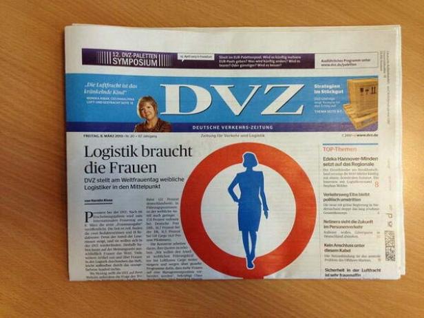 Die Titelseite der „Deutschen Verkehrs-Zeitung“ vom 8. März 2013 zum Thema „Logistik braucht die Frauen“.
