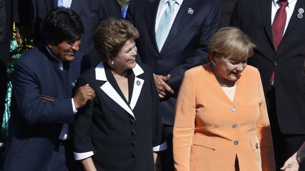 Angela Merkel, Dilma Rousseff und Evo Morales bei einem Treffen.