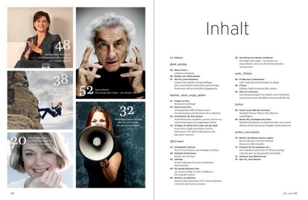 Titelseite eines Magazins mit verschiedenen Bildern und Inhaltsangaben.