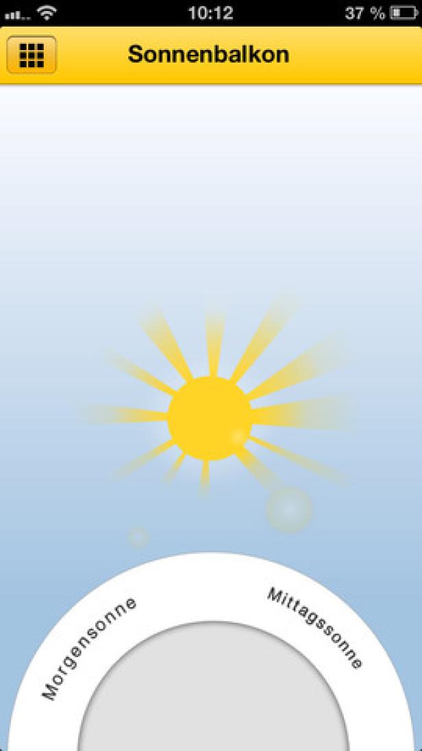 Eine App zeigt die Sonneneinstrahlung auf einem Balkon im Laufe des Tages.