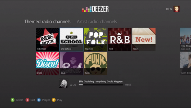 Die Deezer-App zeigt thematische Radiosender wie Indie Rock, Old School, Pop Folk, R&B, Disco, Soul und Funk.