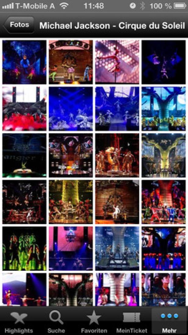 Ein Screenshot einer Foto-App mit Bildern von „Michael Jackson - Cirque du Soleil“.