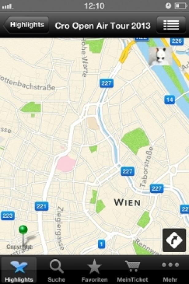 Eine Karte von Wien mit der Cro Open Air Tour 2013 als Highlight.